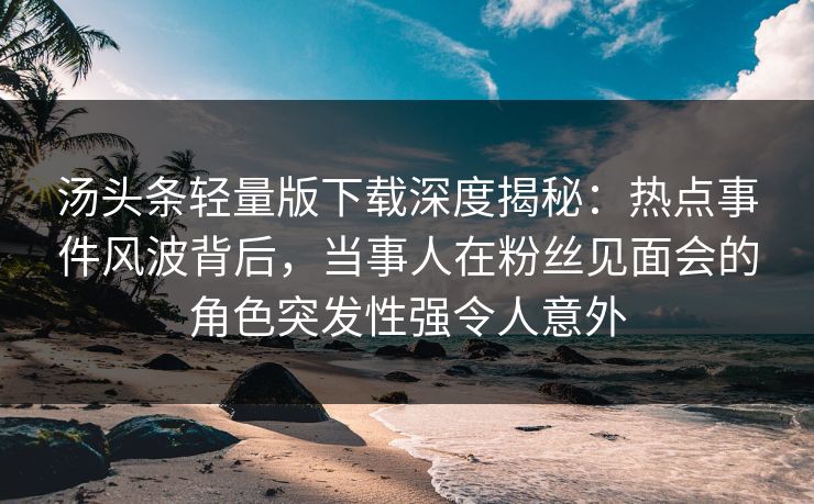 汤头条轻量版下载深度揭秘：热点事件风波背后，当事人在粉丝见面会的角色突发性强令人意外